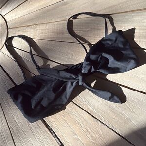 White fox Black Bow Tie Bikini Top M